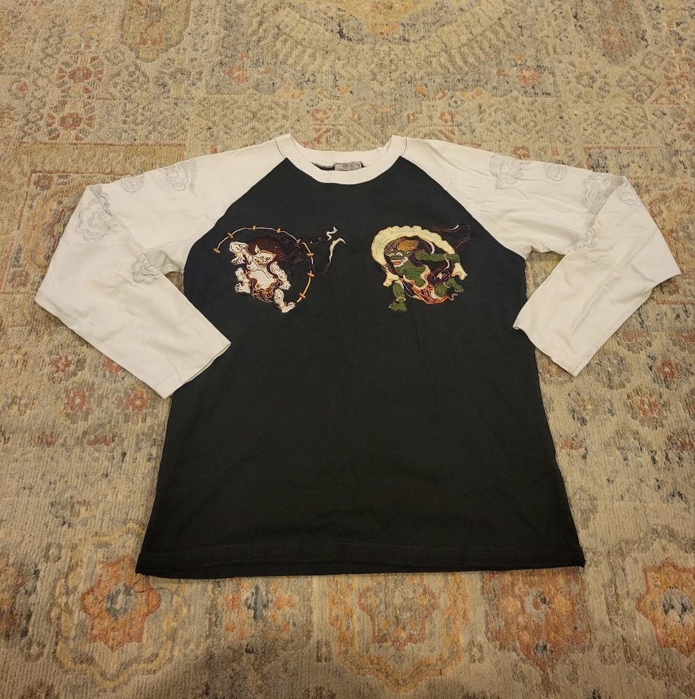 Vintage Japanese Domestic Embroidered Demon Long sleeve Detailed Shirt